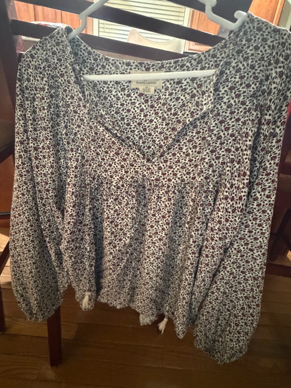 Denim & Supply Ralph Lauren Cream Tunic with Red Floral Print and Tassel Tie